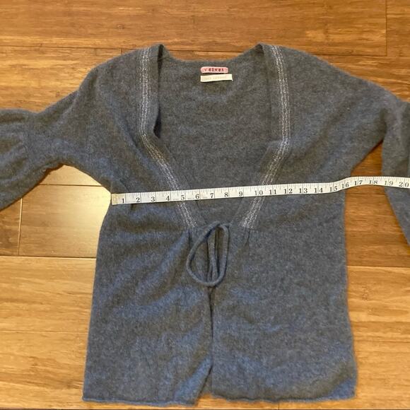 Velvet by Graham & Spencer Gray Cashmere Tie Cardigan with Glitter Lapels- Small - Picture 9 of 13
